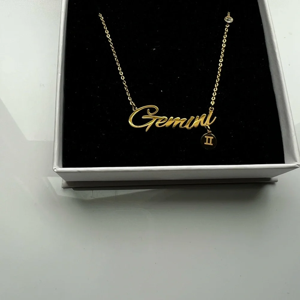 Gemini Zodiac Sign Necklace Stainless Steel Horoscope Astrology Birthday
